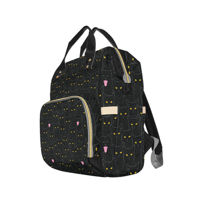 Black Cat Yellow Eyes Print Pattern Diaper Bag Backpack