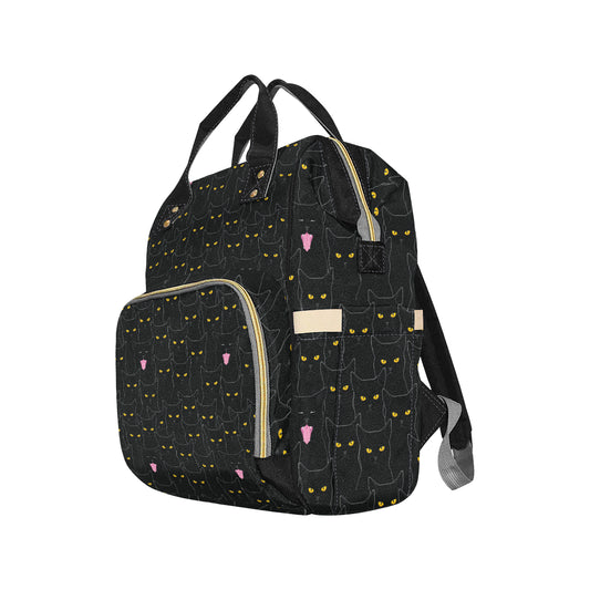 Black Cat Yellow Eyes Print Pattern Diaper Bag Backpack