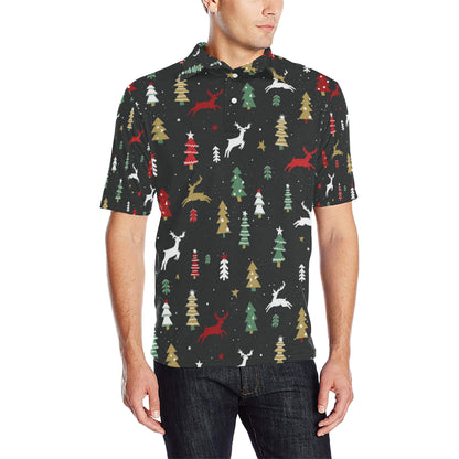 Christmas Tree Deer Style Pattern Print Design 03 Men Polo Shirt