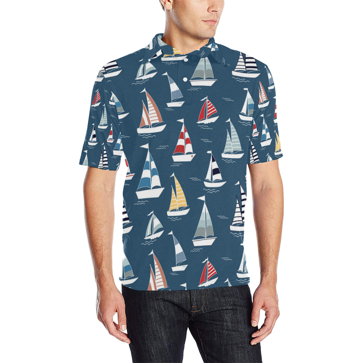 Sailing Ships Pattern Print Design A04 Men Polo Shirt