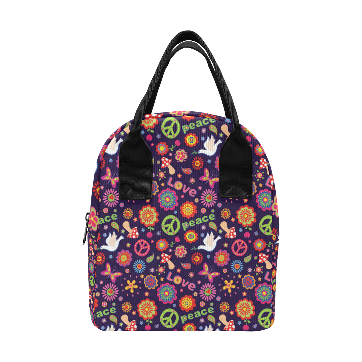 Flower Power Peace Design Print Insulated Lunch Bag