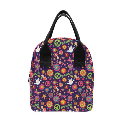 Flower Power Peace Design Print Insulated Lunch Bag