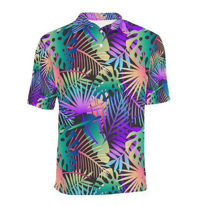 Neon Flower Tropical Palm Leaves Men Polo Shirt