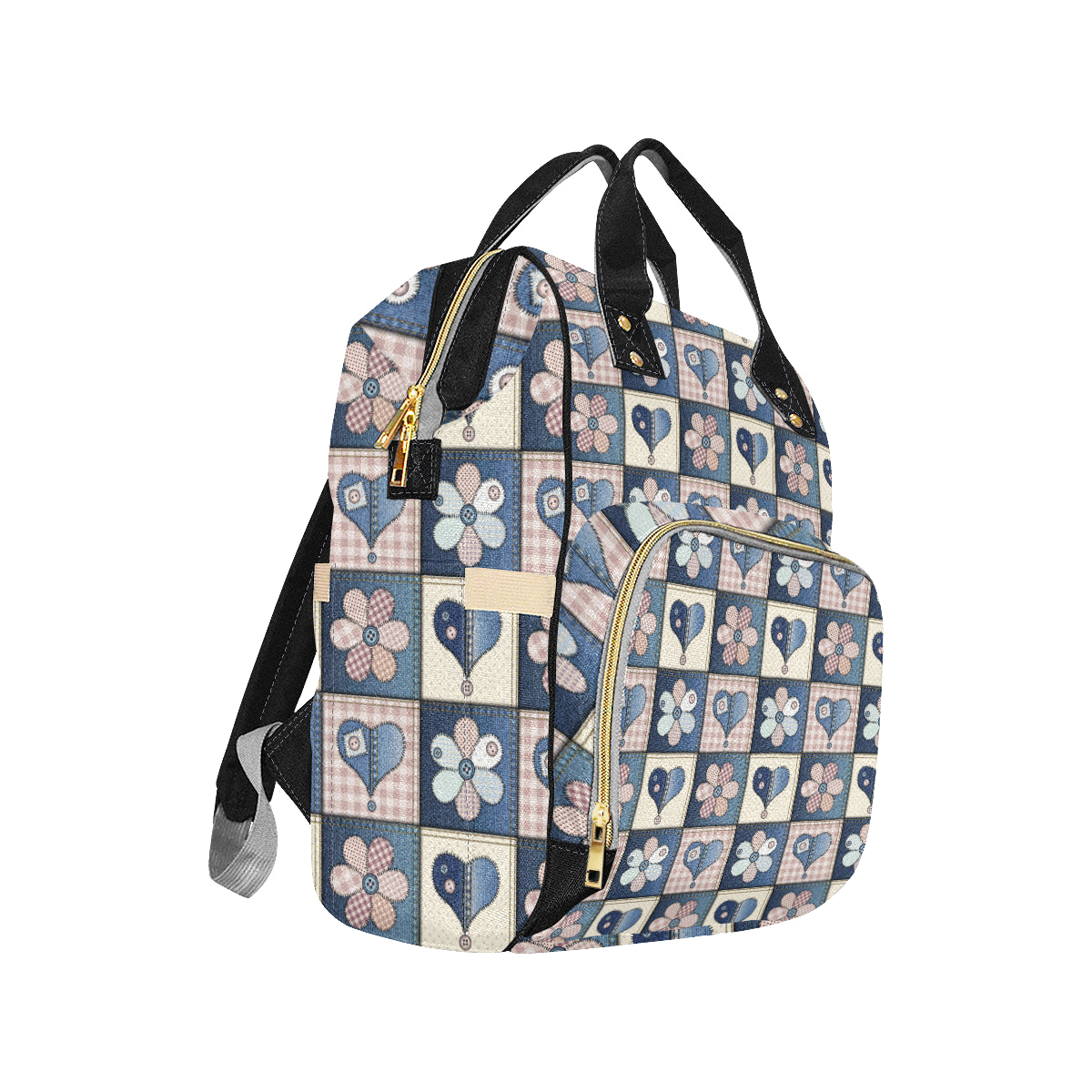 Patchwork Heart Flower Pattern Print Design 01 Diaper Bag Backpack