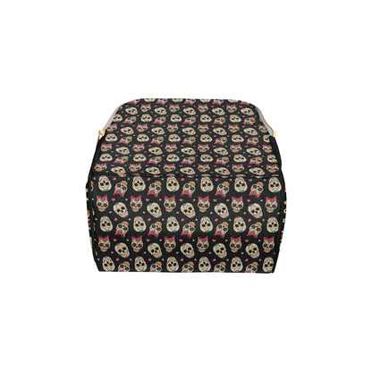 Sugar Skull Pink Bow Themed Print Diaper Bag Backpack