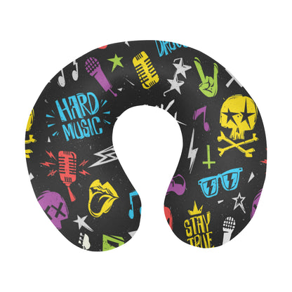 Rock and Roll Pattern Print Design A02 U-Shaped Travel Neck Pillow