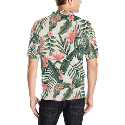 Tropical Flower Palm Leaves Men Polo Shirt