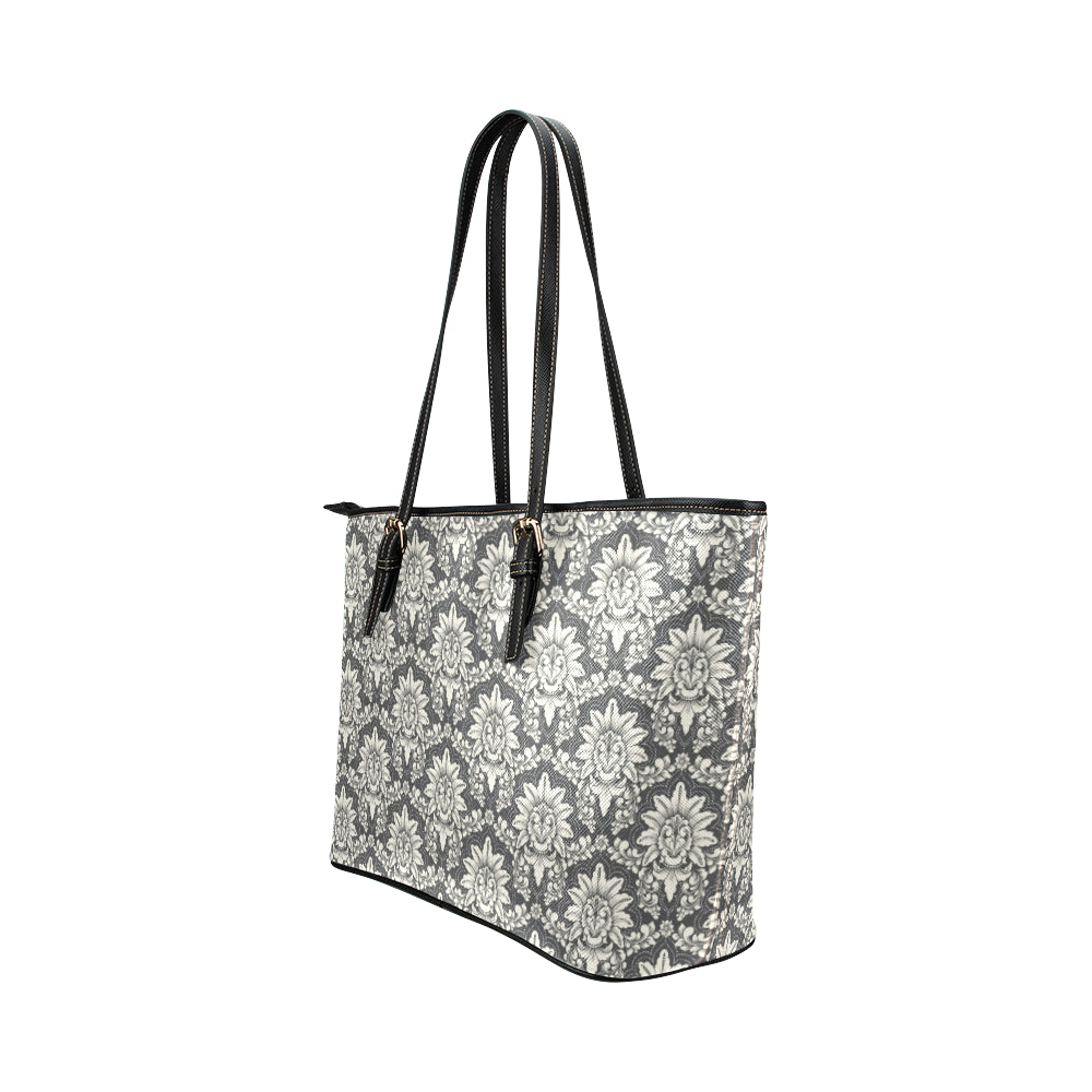 Damask Elegant Print Pattern Leather Tote Bag