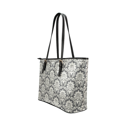 Damask Elegant Print Pattern Leather Tote Bag