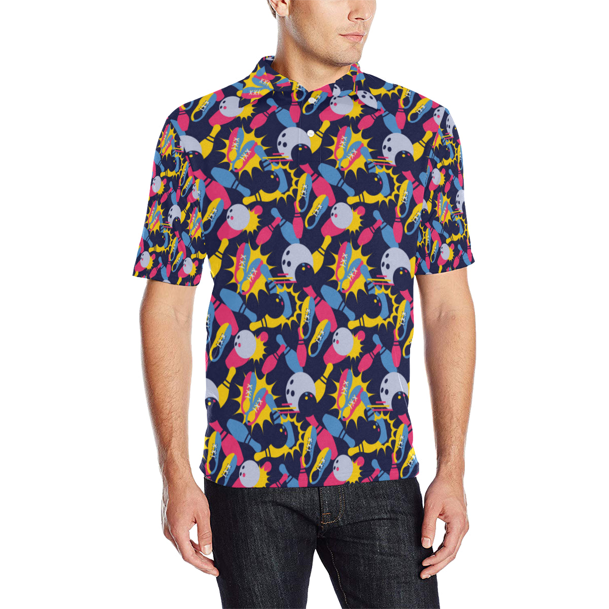 Bowling Pattern Print Design 02 Men Polo Shirt