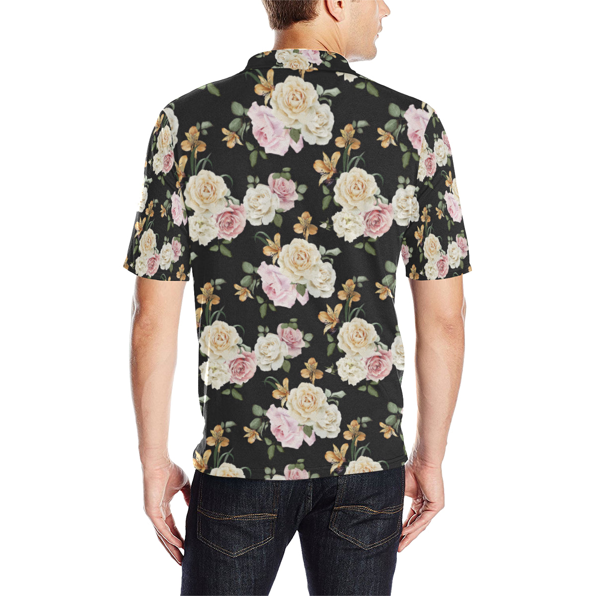 Rose Pattern Print Design A01 Men Polo Shirt