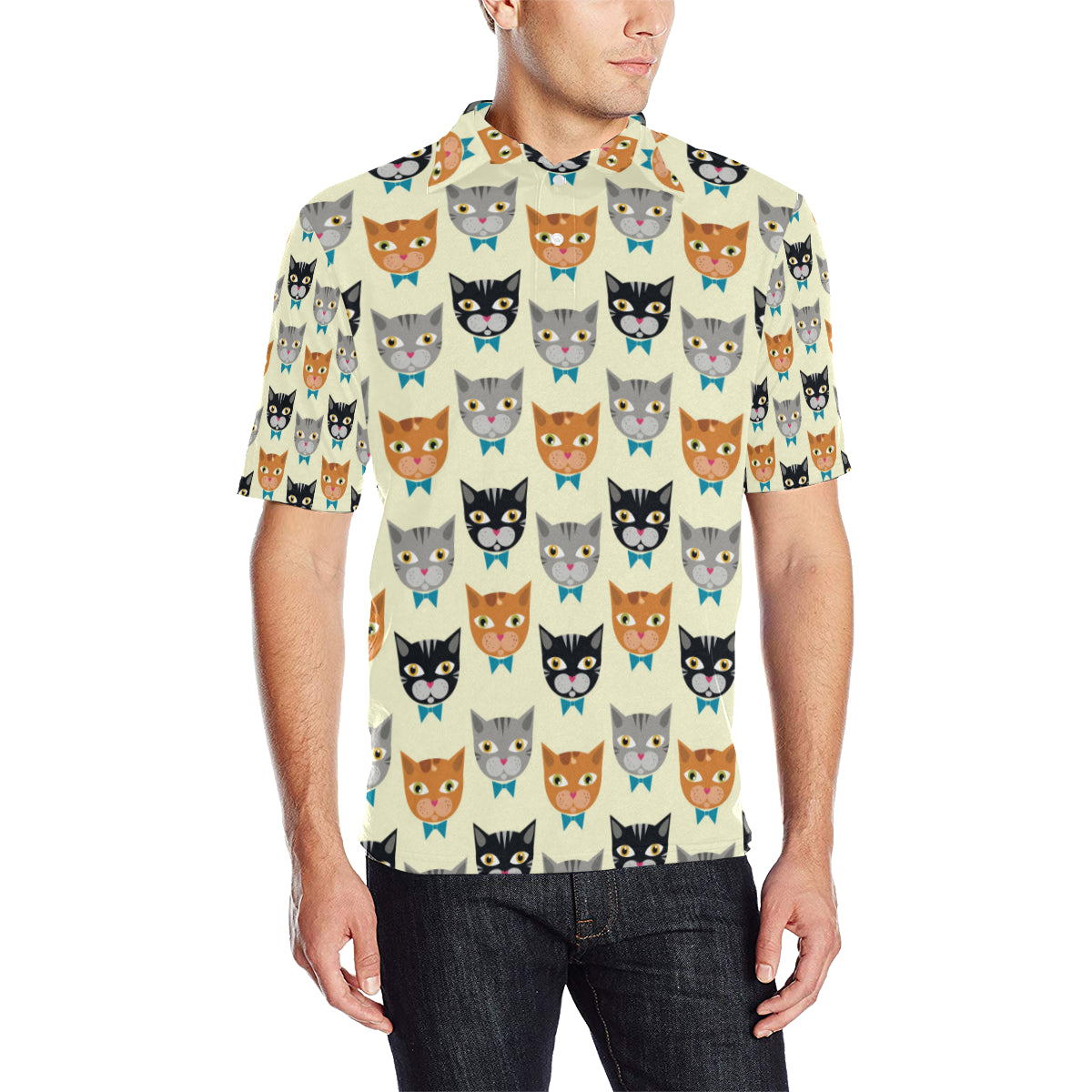 Cat Pattern Print Design 05 Men Polo Shirt