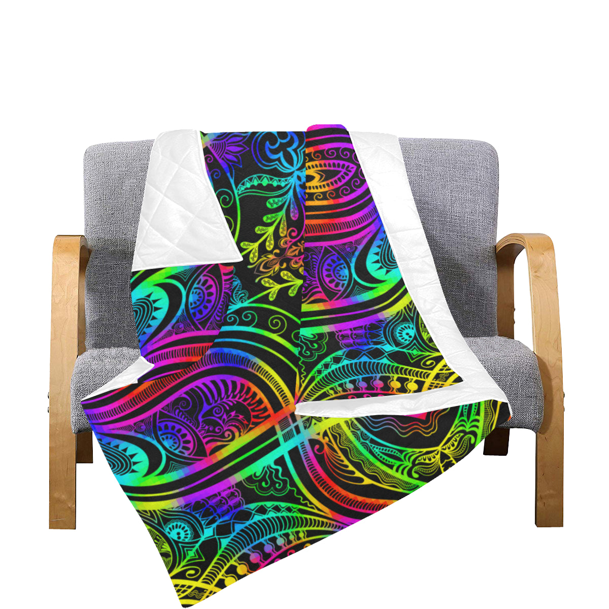 Neon Trible Rainbow Pattern Print Design A01 Premium Quilt