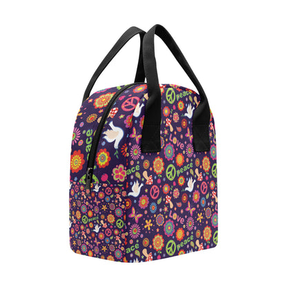 Flower Power Peace Design Print Insulated Lunch Bag