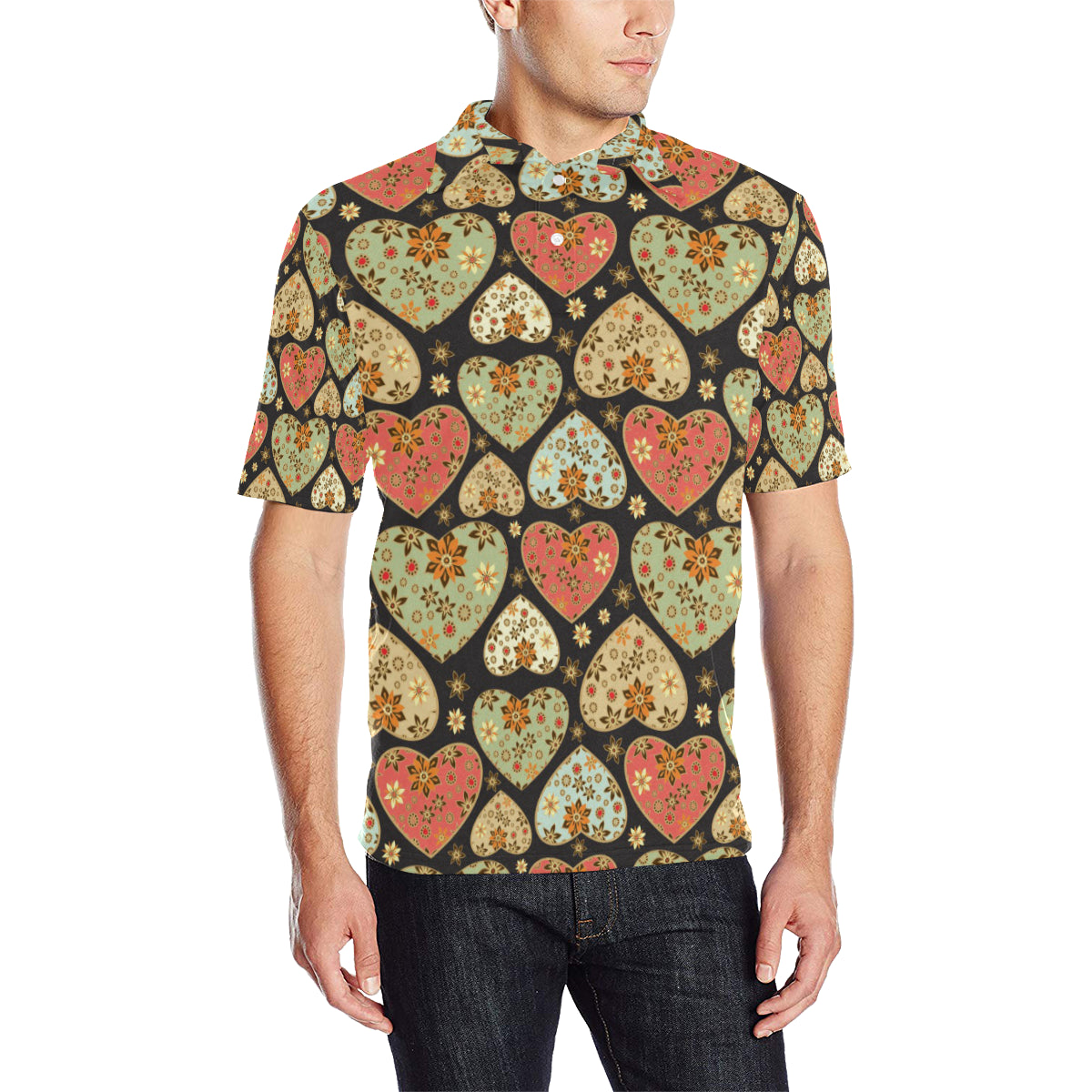 Heart Boho Pattern Print Design HE04 Men Polo Shirt