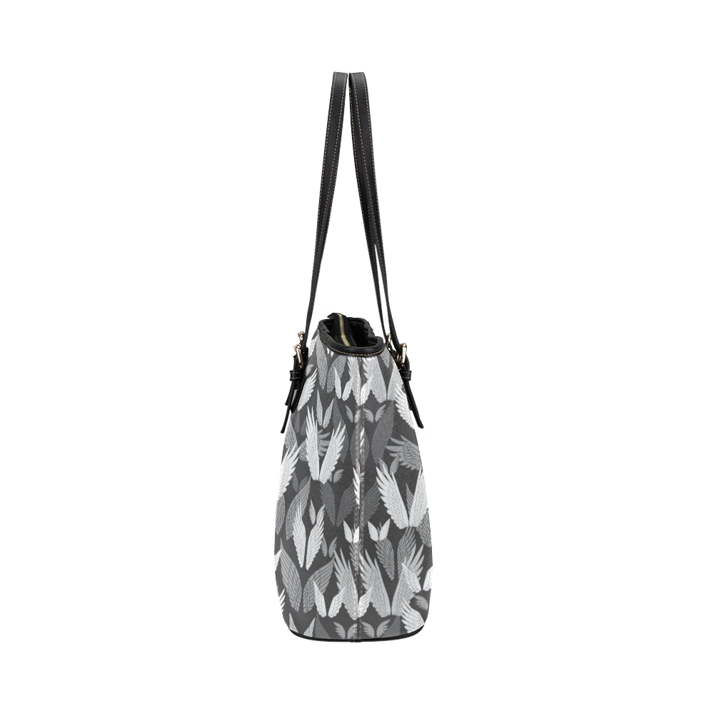Angel Wings Pattern Design Themed Print Leather Tote Bag