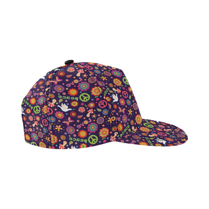 Flower Power Peace Design Print Snapback Cap