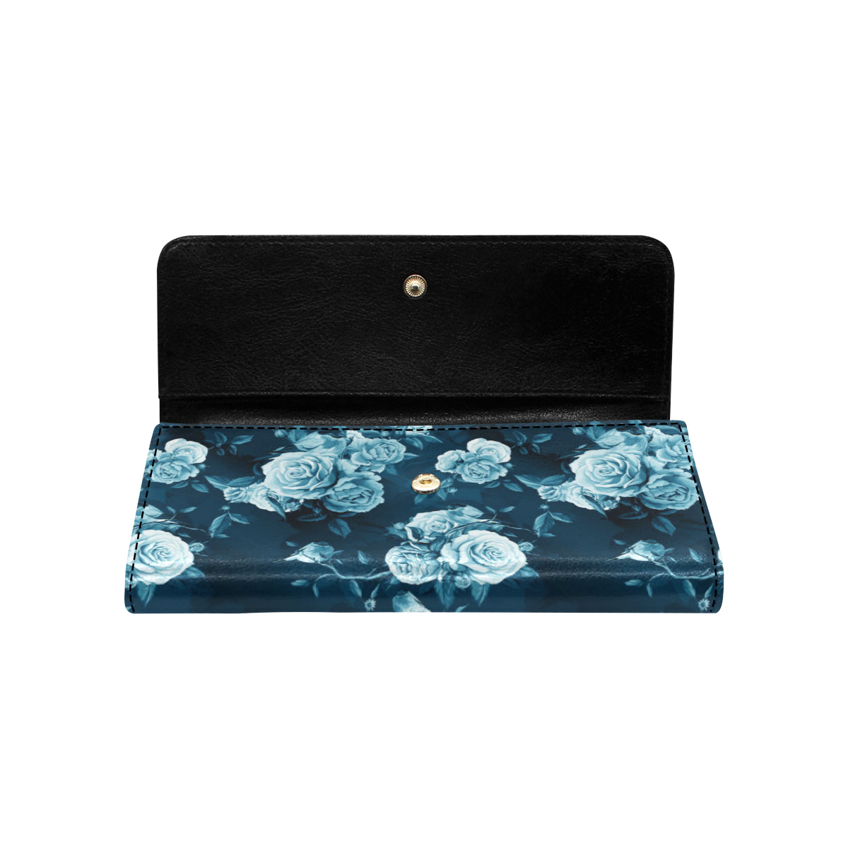 Rose Blue Pattern Print Design RO014 Women's Trifold Wallet