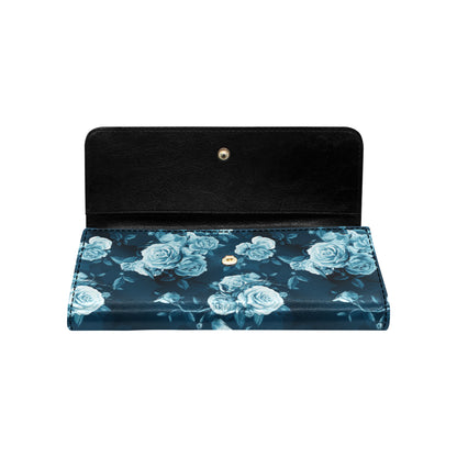 Rose Blue Pattern Print Design RO014 Women's Trifold Wallet