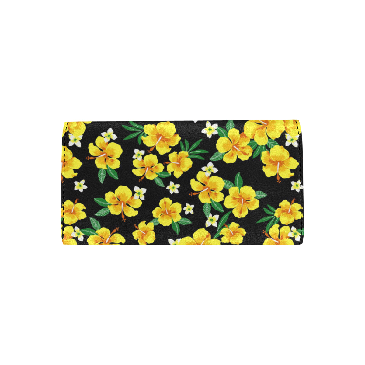 Yellow Hibiscus Pattern Print Design HB08 Women's Trifold Wallet