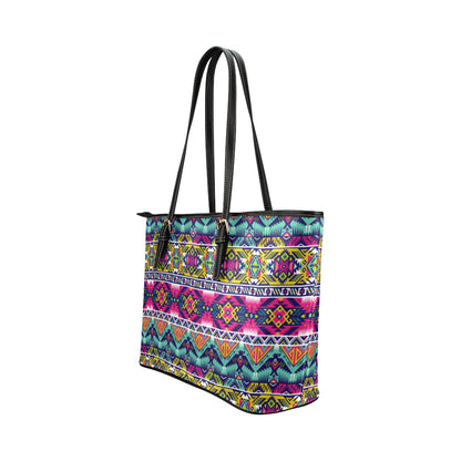 Indian Navajo Color Themed Design Print Leather Tote Bag