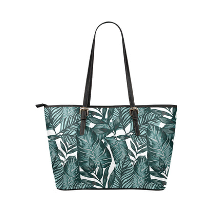 Tropical Palm Leaves Pattern Leather Tote Bag