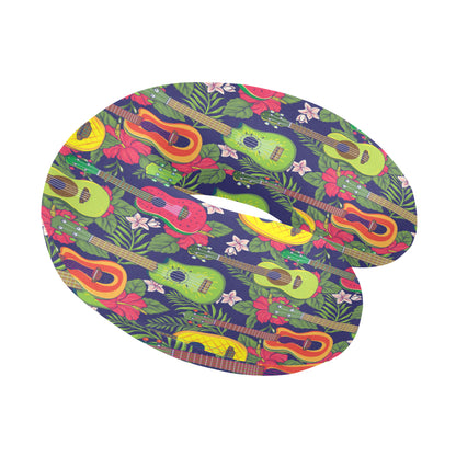 Ukulele Tropical Pattern Print Design 03 U-Shaped Travel Neck Pillow