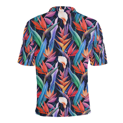 Tropical Flower Pattern Print Design TF023 Men Polo Shirt