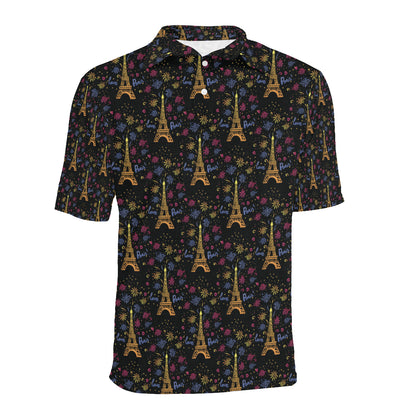 Eiffel Tower Love Paris Print Men Polo Shirt
