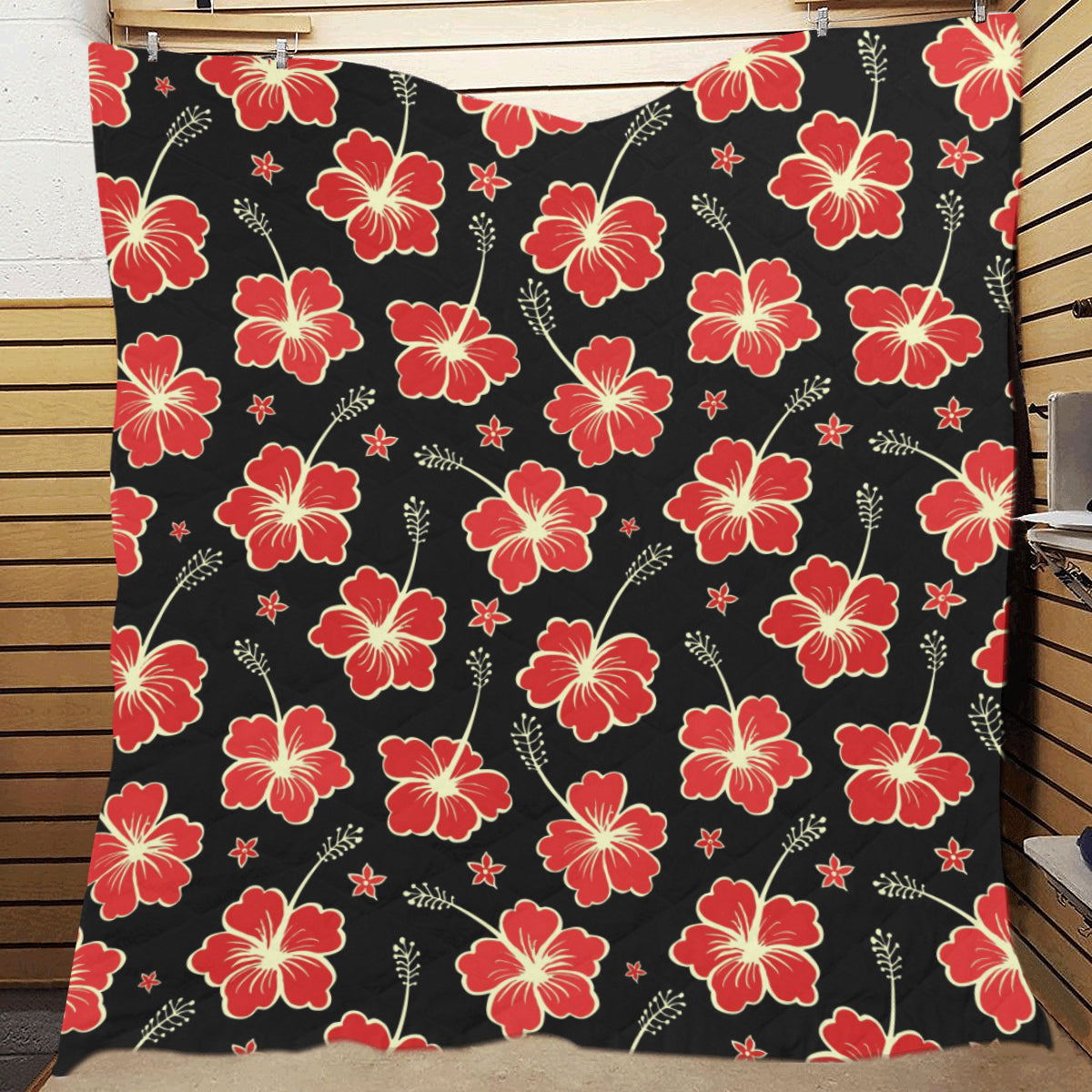 Red Hibiscus Pattern Print Design HB021 Premium Quilt