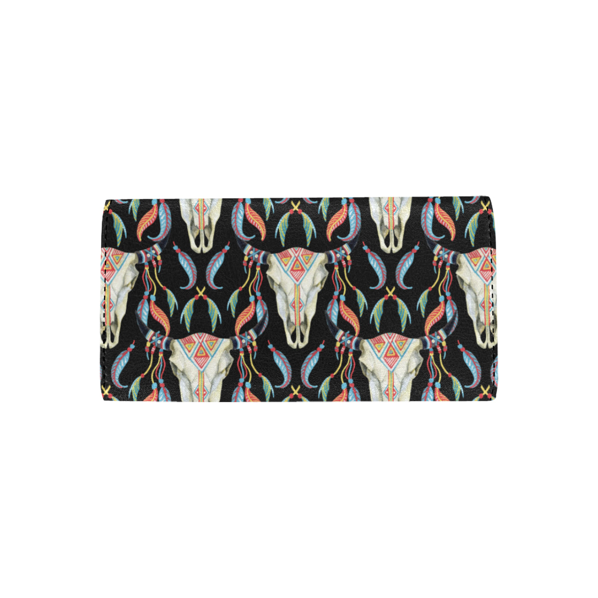 Buffalo Head Boho Style Pattern Print Design 01 Women's Trifold Wallet