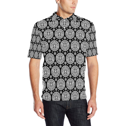 Calendar Aztec White Black Print Pattern Men Polo Shirt