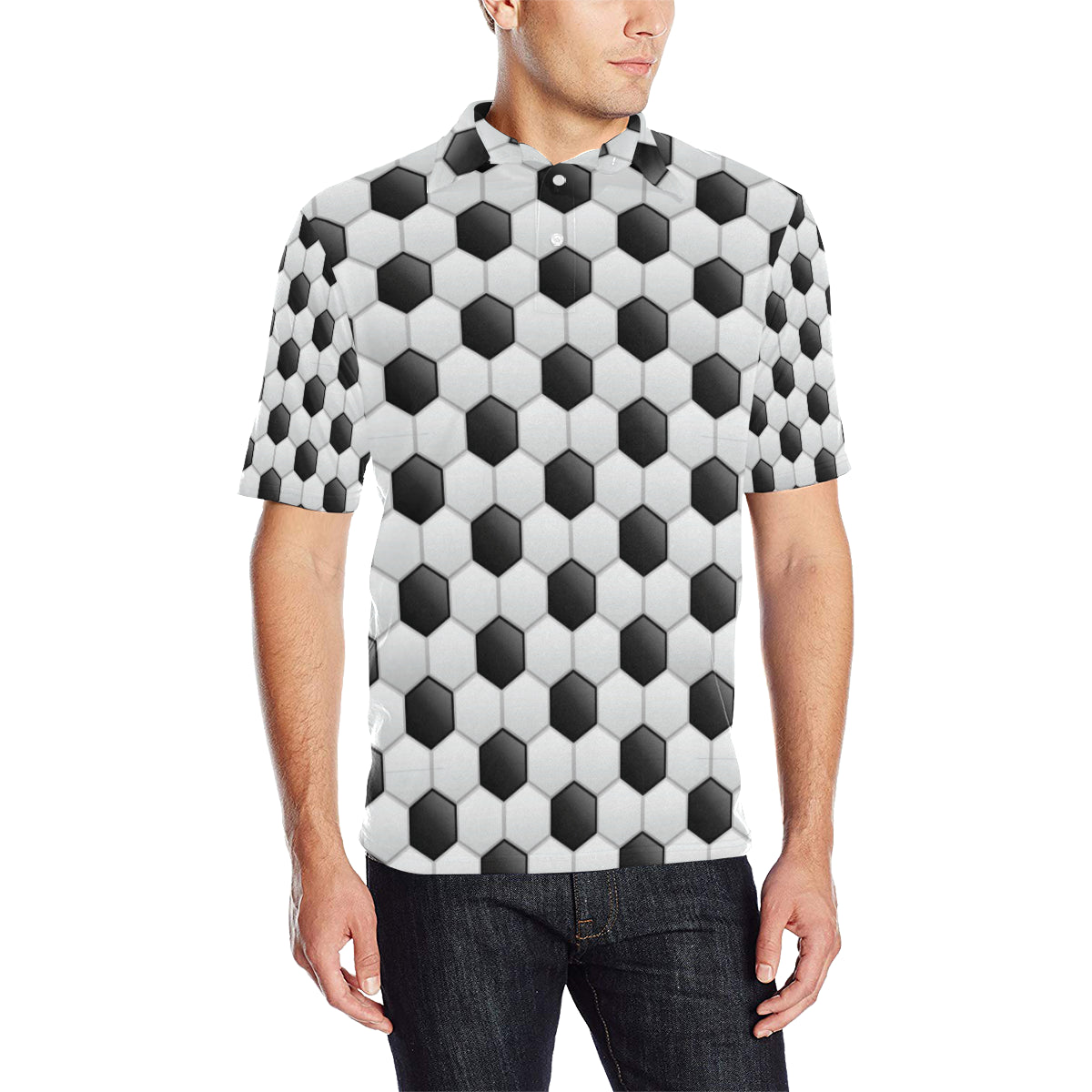 Soccer Ball Texture Print Pattern Men Polo Shirt
