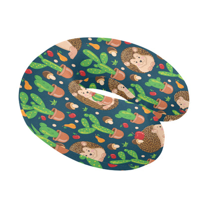 Hedgehog Cactus Pattern Print Design 04 U-Shaped Travel Neck Pillow
