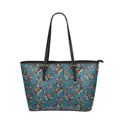 Sea Turtle Tribal Colorful Hand Drawn Leather Tote Bag