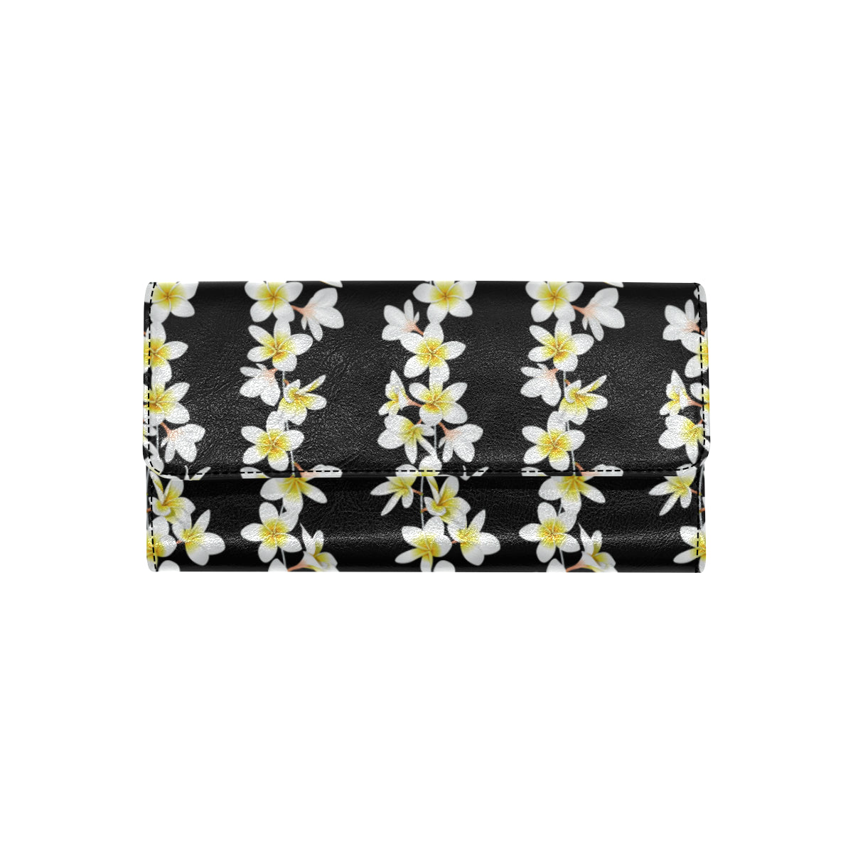 White Plumeria Pattern Print Design PM08 Women's Trifold Wallet