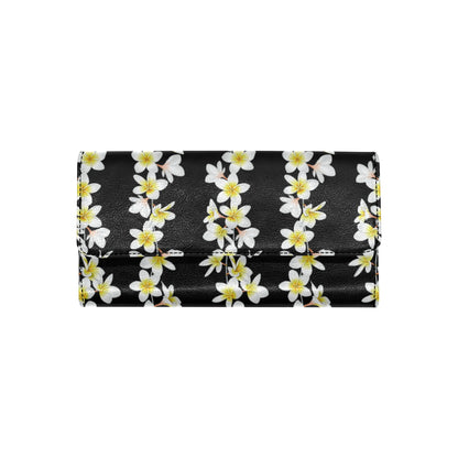 White Plumeria Pattern Print Design PM08 Women's Trifold Wallet