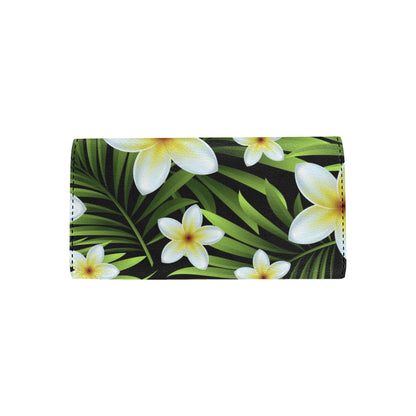 White Plumeria Pattern Print Design PM06 Women's Trifold Wallet