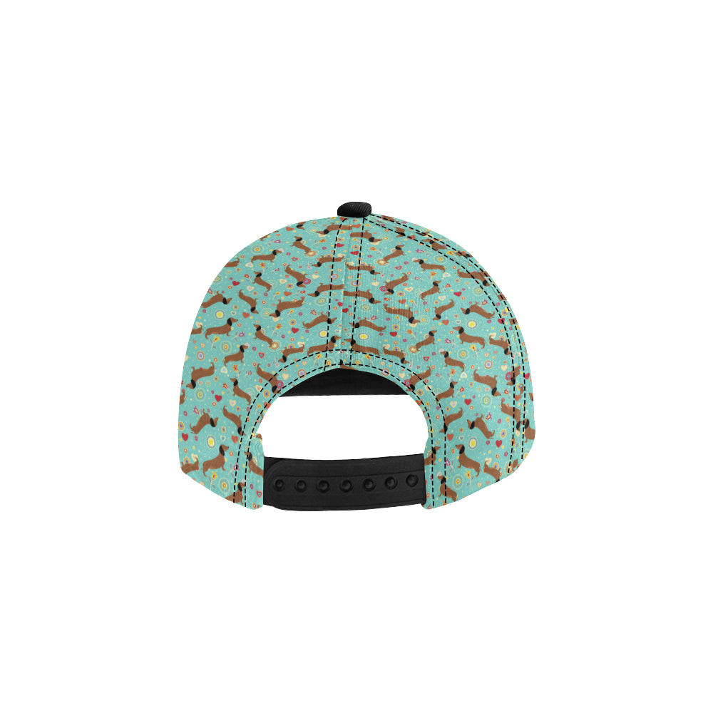 Dachshund with Floral Print Pattern Snapback Cap