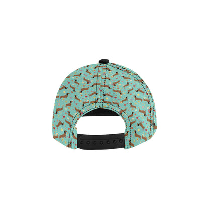 Dachshund with Floral Print Pattern Snapback Cap