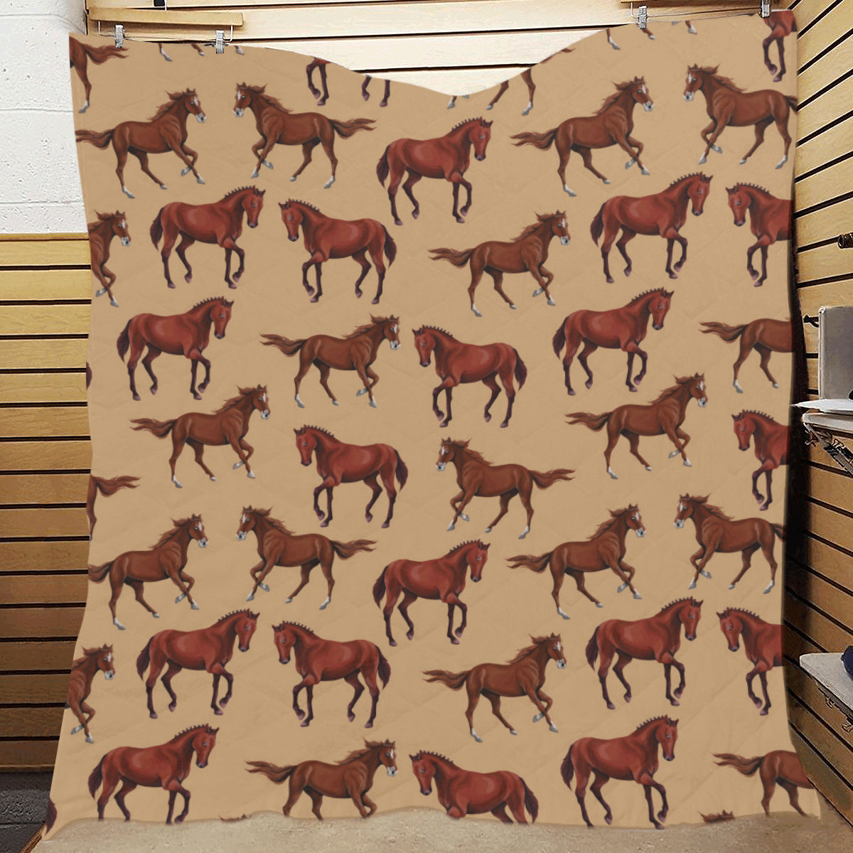 Brown Horse Print Pattern Premium Quilt