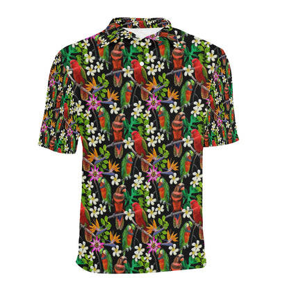 Parrot Design Print Men Polo Shirt