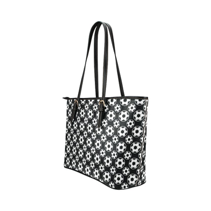 Soccer Ball Black Print Pattern Leather Tote Bag