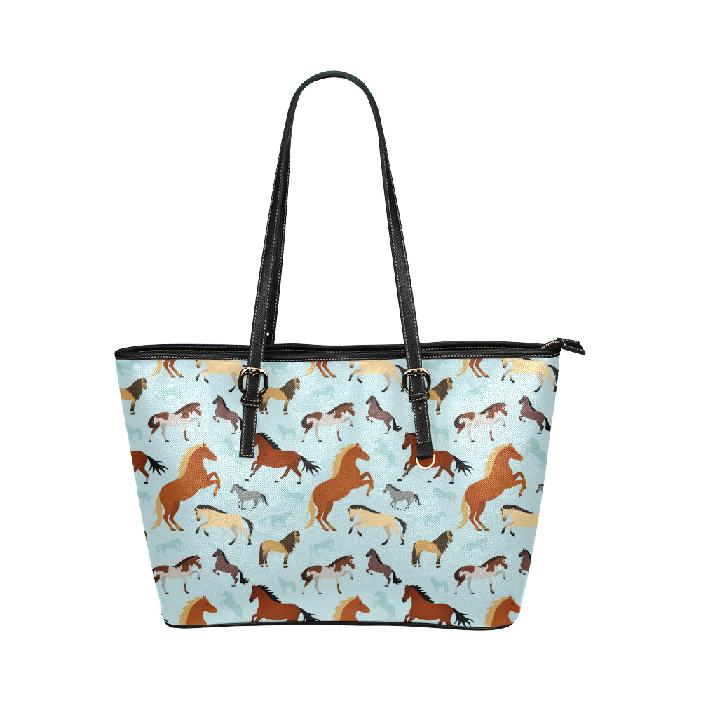 Horse Cute Themed Pattern Print Leather Tote Bag
