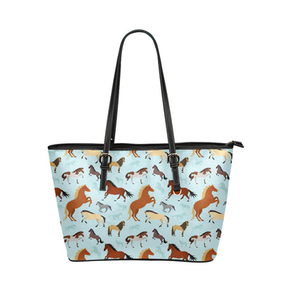 Horse Cute Themed Pattern Print Leather Tote Bag