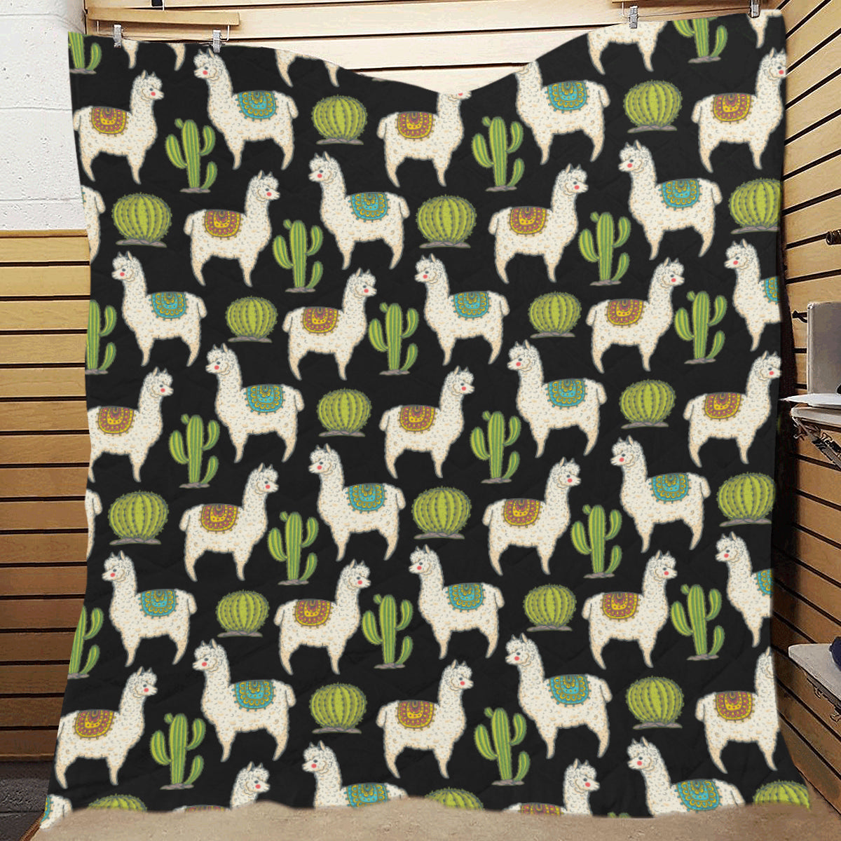 Alpaca Cactus Pattern Print Design 07 Premium Quilt