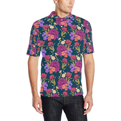 Dahlia Pattern Print Design DH01 Men Polo Shirt