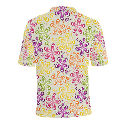 Flower Power Colorful Design Print Men Polo Shirt