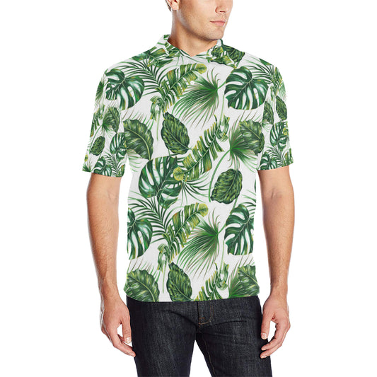 Green Pattern Tropical Palm Leaves Men Polo Shirt