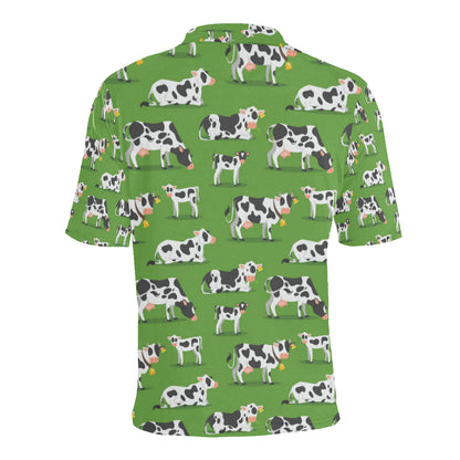 Cow Happy Print Pattern Men Polo Shirt